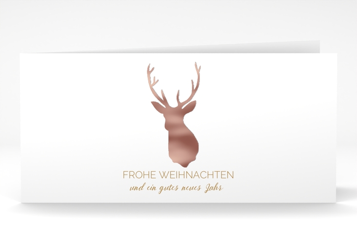 Geschäftliche Weihnachtskarte Deer lange Klappkarte quer rosegold