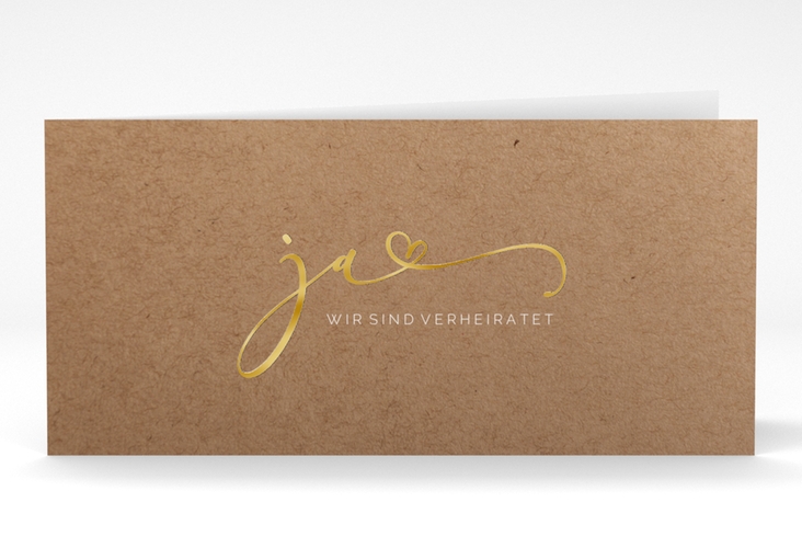 Danksagungskarte Hochzeit Jawort lange Klappkarte quer gold modern minimalistisch mit veredelter Aufschrift