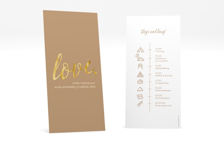 Tagesablauf Hochzeit Glam lange Karte hoch gold