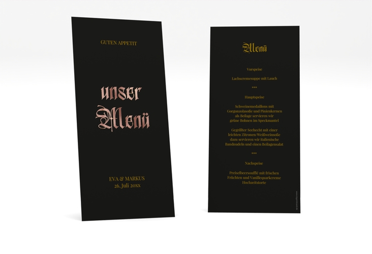 Menükarte Hochzeit Wednesday lange Karte hoch rosegold