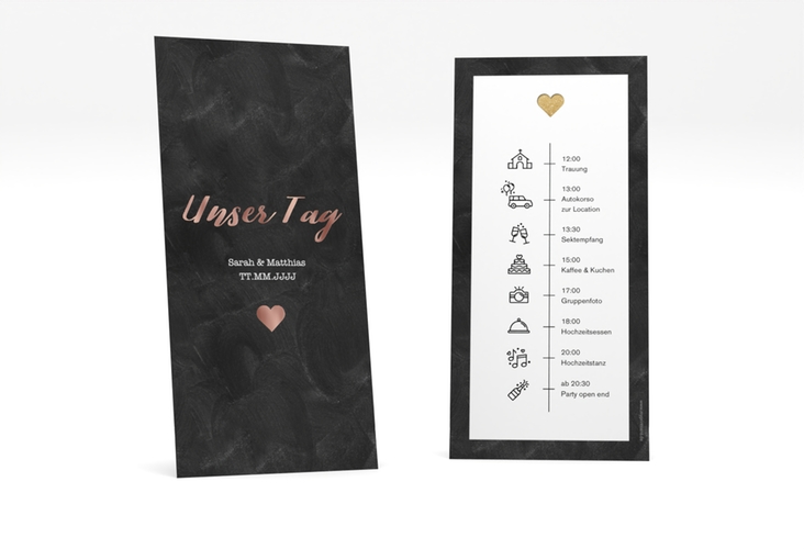 Tagesablauf Hochzeit Sparkly lange Karte hoch rosegold