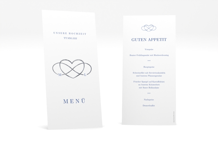 Menükarte Hochzeit Infinity lange Karte hoch silber