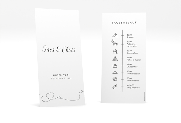 Tagesablauf Hochzeit Dolce lange Karte hoch silber