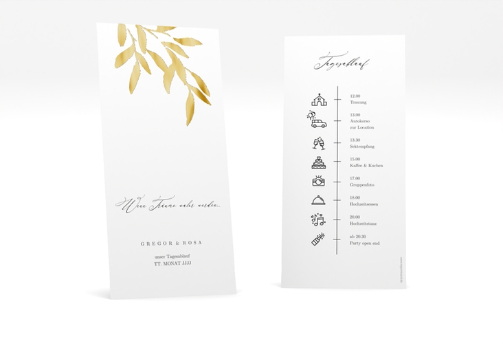 Tagesablauf Hochzeit Demure lange Karte hoch gold