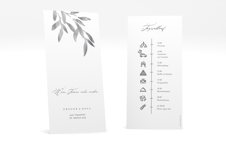 Tagesablauf Hochzeit Demure lange Karte hoch silber
