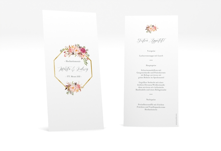 Menükarte Hochzeit Prachtvoll lange Karte hoch gold