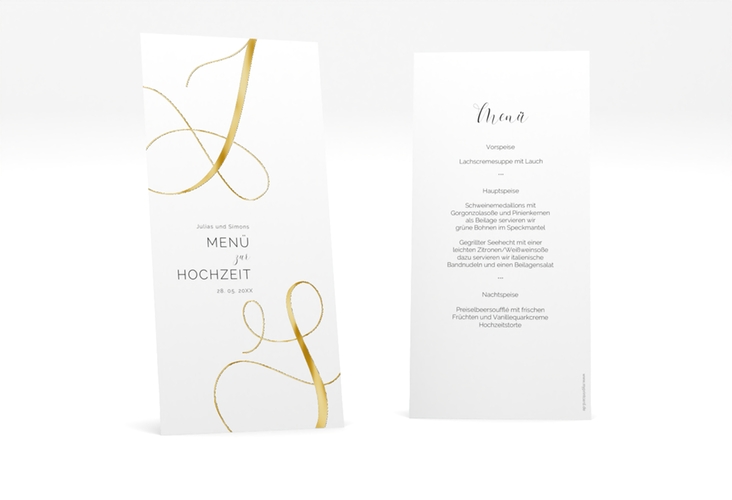 Menükarte Hochzeit Eheschließung lange Karte hoch gold