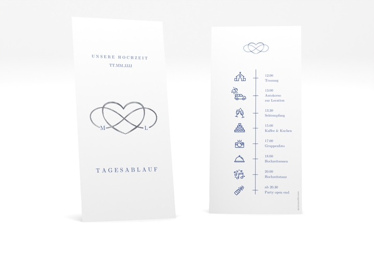 Tagesablauf Hochzeit Infinity lange Karte hoch silber