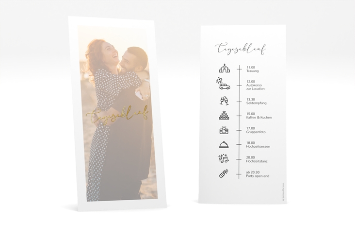 Tagesablauf Hochzeit Lucent lange Karte hoch gold