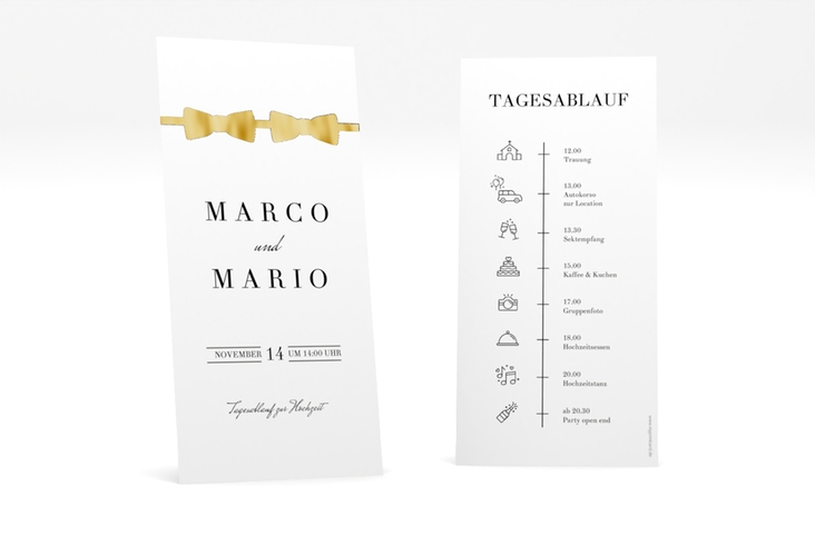 Tagesablauf Hochzeit Suits lange Karte hoch gold