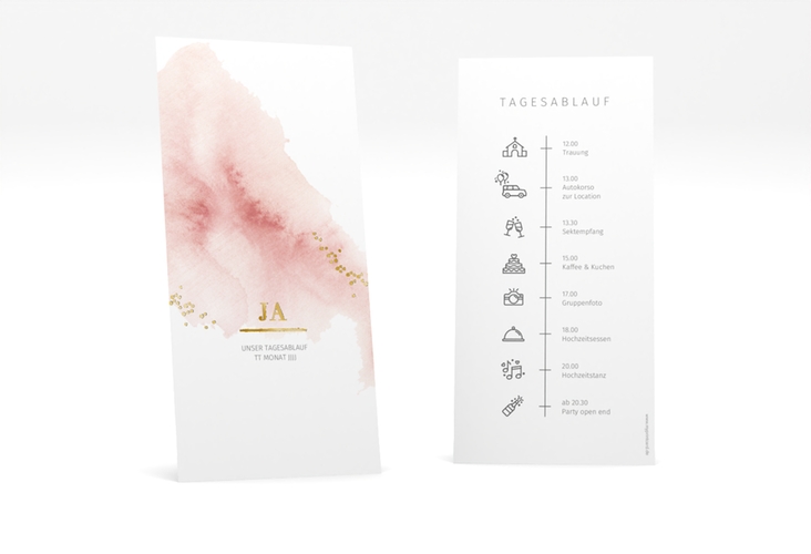 Tagesablauf Hochzeit Pastell lange Karte hoch gold