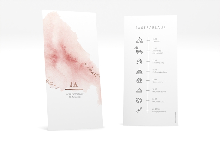 Tagesablauf Hochzeit Pastell lange Karte hoch rosegold
