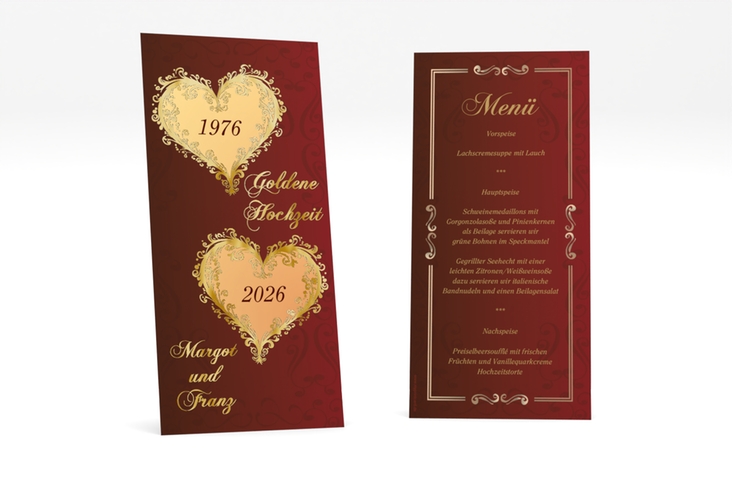 Menükarte Hochzeit Goldene Hochzeit lange Karte hoch gold