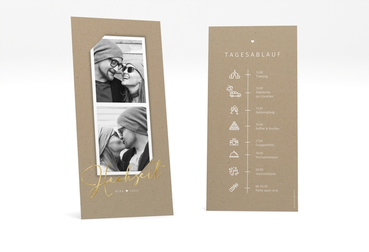 Tagesablauf Hochzeit Crafty lange Karte hoch gold