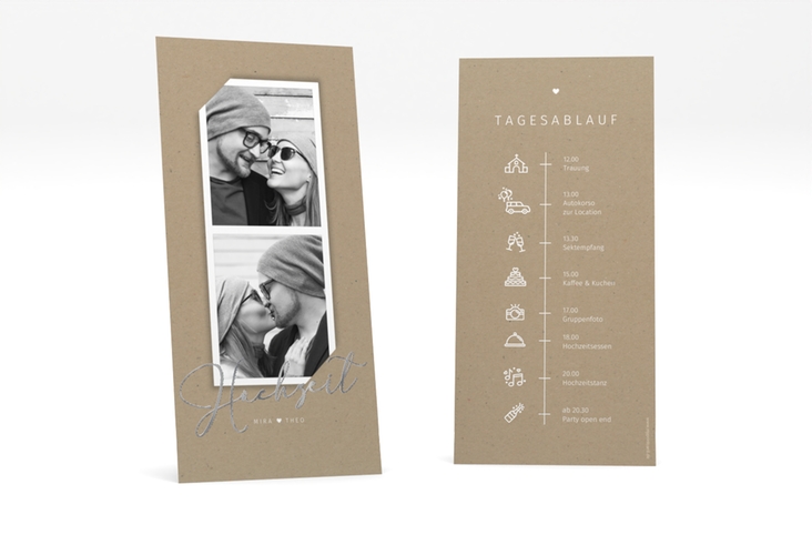 Tagesablauf Hochzeit Crafty lange Karte hoch silber