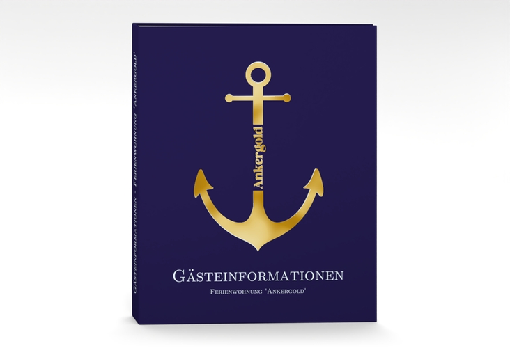 Gästemappe Ferienwohnung A4 Ankergold Gästemappe A4 gold mit großem Anker-Motiv