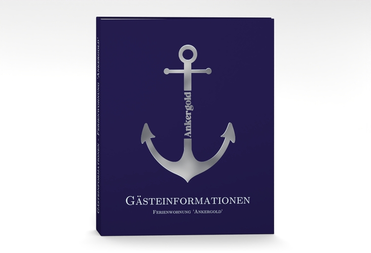 Gästemappe Ferienwohnung A4 Ankergold Gästemappe A4 silber mit großem Anker-Motiv