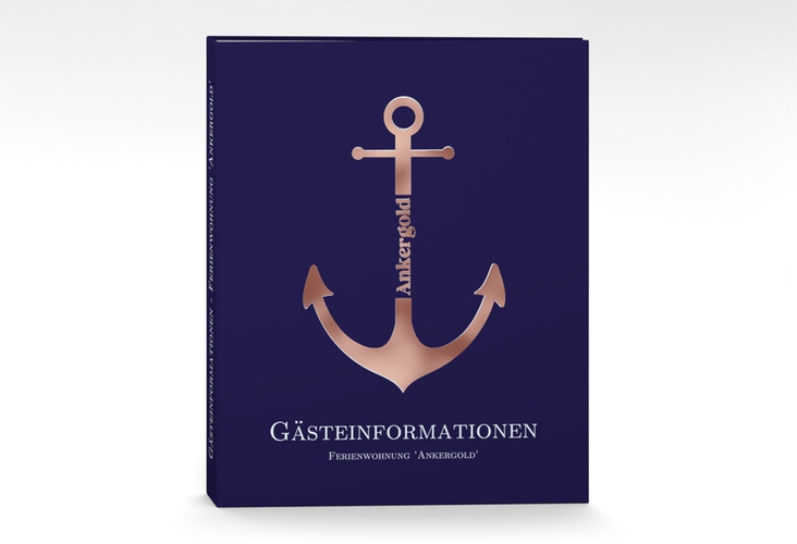 Gästemappe Ferienwohnung A4 Ankergold Gästemappe A4 rosegold mit großem Anker-Motiv