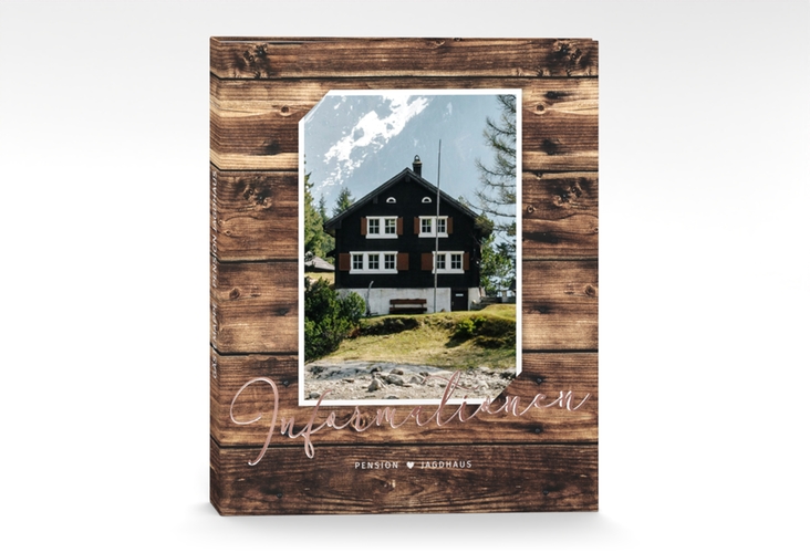 Gästemappe Ferienwohnung A4 Jagdhaus Gästemappe A4 rosegold in Holz-Optik mit Foto