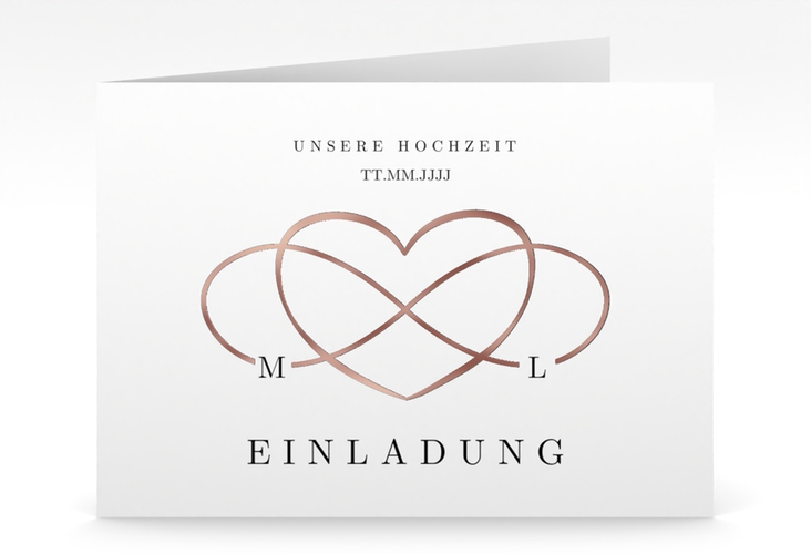 Hochzeitseinladung Infinity mittlere Klappkarte quer schwarz rosegold