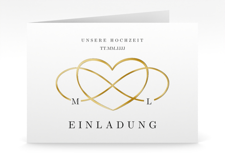 Hochzeitseinladung Infinity mittlere Klappkarte quer schwarz gold