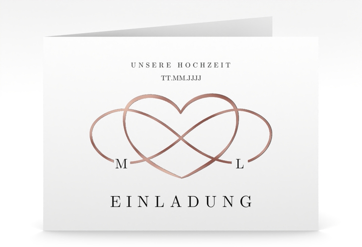 Hochzeitseinladung Infinity mittlere Klappkarte quer schwarz rosegold