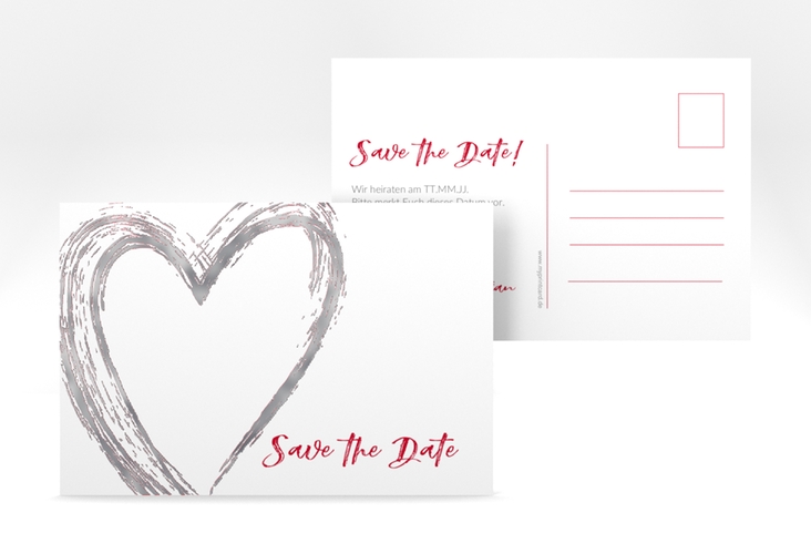 Save the Date-Postkarte Liebe A6 Postkarte rot silber