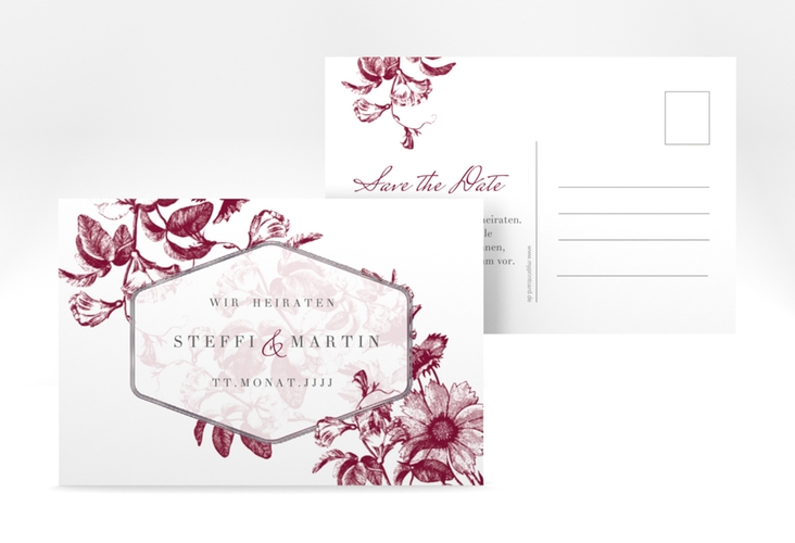 Save the Date-Postkarte Magnificent A6 Postkarte rot silber