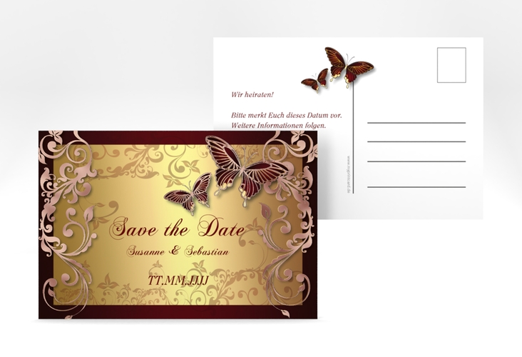 Save the Date-Postkarte Toulouse A6 Postkarte rot rosegold