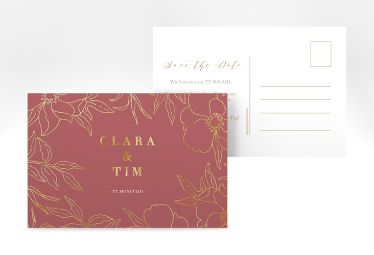 Save the Date-Postkarte Contour A6 Postkarte rot gold