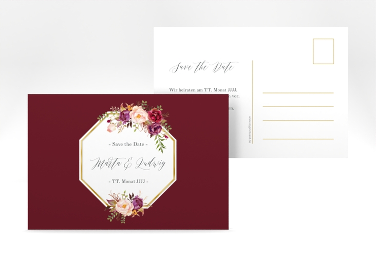 Save the Date-Postkarte Prachtvoll A6 Postkarte rot gold