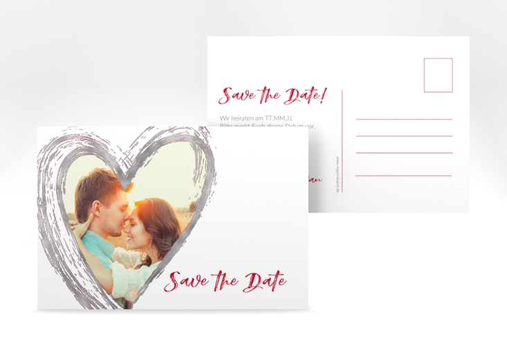 Save the Date-Postkarte Liebe A6 Postkarte rot silber