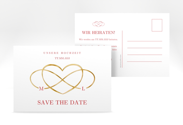 Save the Date-Postkarte Infinity A6 Postkarte rot gold