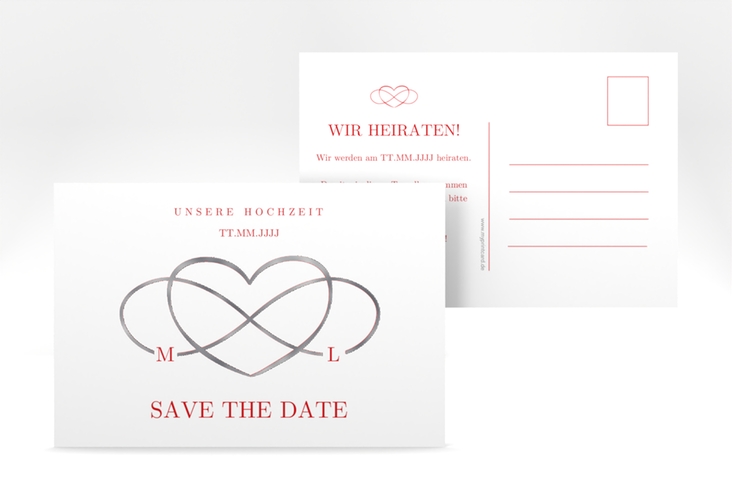 Save the Date-Postkarte Infinity A6 Postkarte rot silber