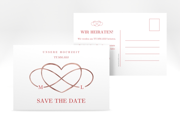 Save the Date-Postkarte Infinity A6 Postkarte rot rosegold