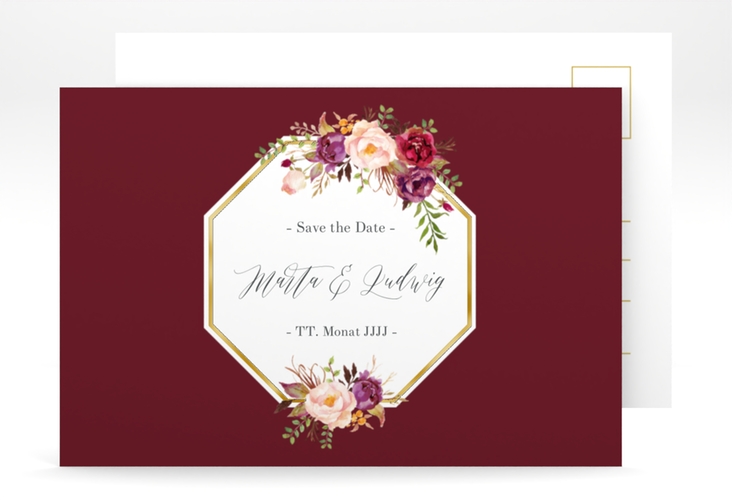 Save the Date-Postkarte Prachtvoll A6 Postkarte rot gold