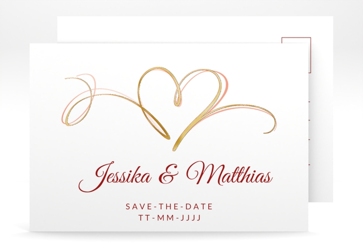 Save the Date-Postkarte Envie A6 Postkarte rot gold