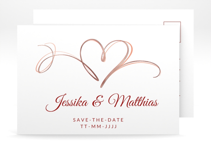 Save the Date-Postkarte Envie A6 Postkarte rot rosegold