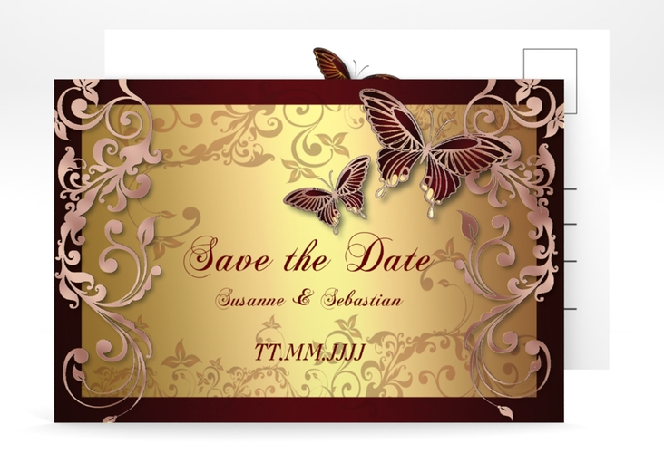 Save the Date-Postkarte Toulouse A6 Postkarte rot rosegold