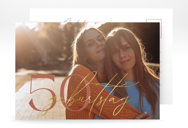 Save the Date-Postkarte Geburtstag Ehrentag A6 Postkarte rot gold veredelt