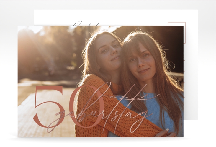 Save the Date-Postkarte Geburtstag Ehrentag A6 Postkarte rot rosegold veredelt