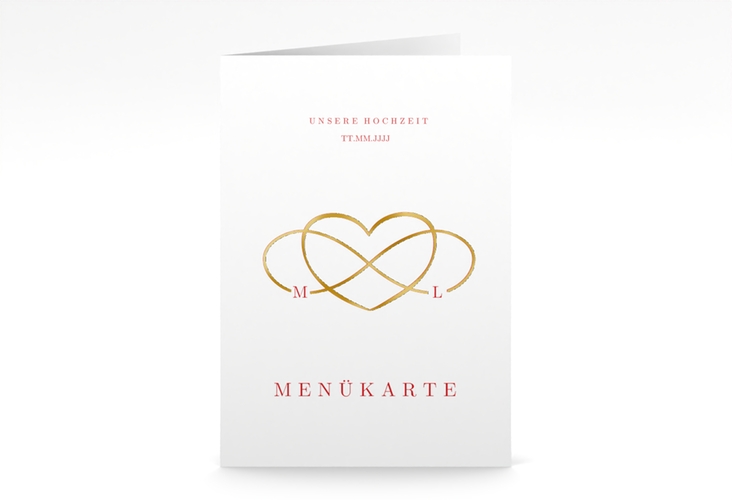 Menükarte Hochzeit Infinity A5 Klappkarte hoch rot gold