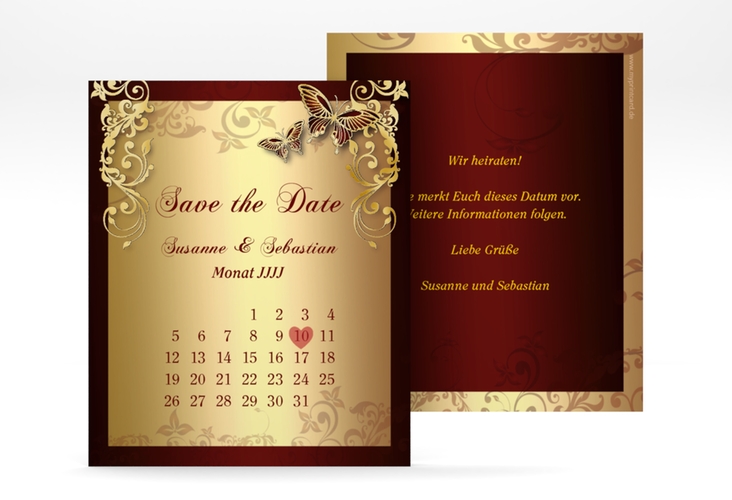 Save the Date-Kalenderblatt "Toulouse" Kalenderblatt-Karte rot gold