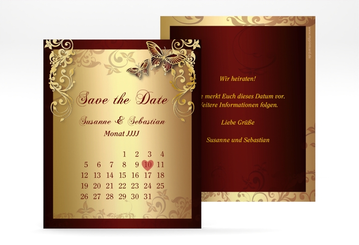 Save the Date-Kalenderblatt Toulouse Kalenderblatt-Karte rot gold