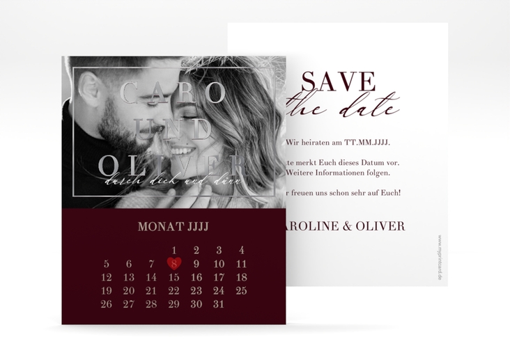 Save the Date-Kalenderblatt Moment Kalenderblatt-Karte rot silber