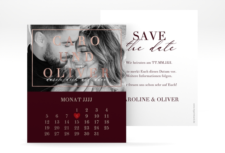 Save the Date-Kalenderblatt Moment Kalenderblatt-Karte rot rosegold