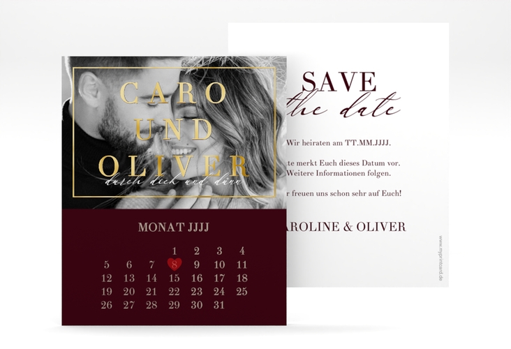 Save the Date-Kalenderblatt Moment Kalenderblatt-Karte rot gold