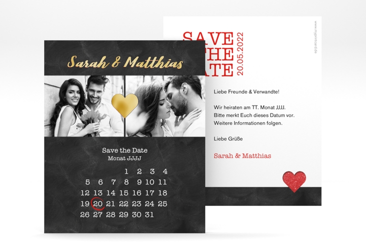 Save the Date-Kalenderblatt Sparkly Kalenderblatt-Karte rot gold