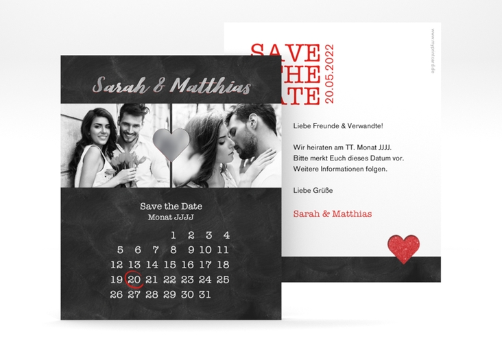 Save the Date-Kalenderblatt Sparkly Kalenderblatt-Karte rot silber