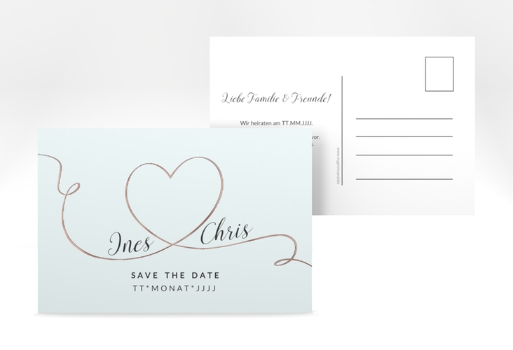Save the Date-Postkarte Dolce A6 Postkarte tuerkis rosegold
